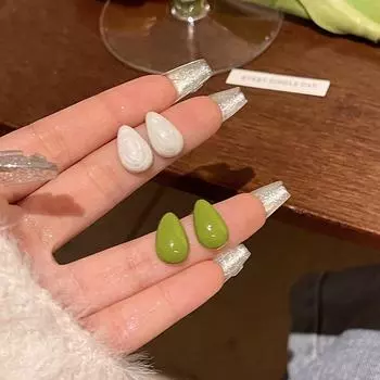 Серьги-игл из серебра 925 пробы в корейском стиле с каплями воды и глазурью в форме авокадо для женщин A1160