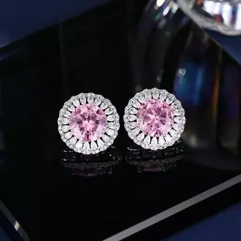 Серьги-игл S925 Silver Heavy Industry Simple Flower Round Ball Circon, серьги-гвоздики, туфли, супер блестящие, милые, универсальные розовый цвет-серебро
