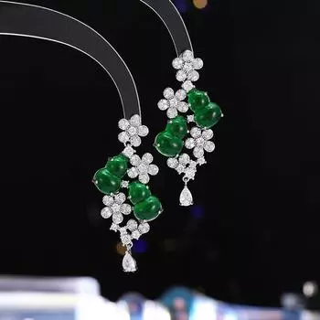 Серьги-игл в виде цветка тыквы в китайском стиле с глазурью, легкие, роскошные, с микро-инкрустацией, из серебра 925 пробы, женские зелёный