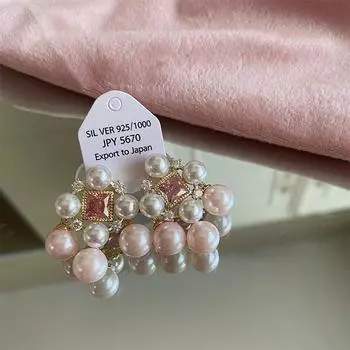 Серьги-иглочки из розового жемчуга и циркония в стиле французского ретро, легкие, роскошные, высокого класса, сказочного темперамента, корейская версия, серебряные серьги-иглы