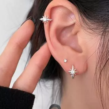 Серьги-иглочки из серебра 925 пробы с октаграммой, женские нишевые серьги высокого класса с эффектом холодного ветра, простые и модные, новые популярные серьги 925 silver needles