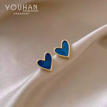 Серьги-иглы Blue Love в корейском стиле из серебра 925 пробы для девочек — милые и изысканные для женщин E1162 золотой