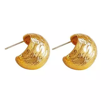 Серьги-иглы из настоящего золота S925 с медным покрытием, геометрические, в форме буквы С, индивидуальные, плиссированные серьги T293 золотой