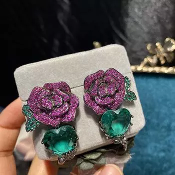 Серьги-иглы из серебра 925 пробы, красочные серьги с кубическим цирконием, серьги с камелией, атмосферные трендовые элегантные серьги для женщин и девочек