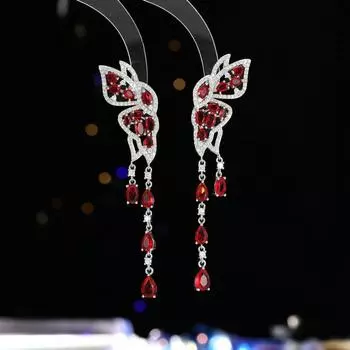 Серьги-иглы из серебра 925 пробы Ankola с красным цирконием, летящие вместе, длинные кисточки, тонкие кисточки, серьги-бабочки в форме капли воды красный