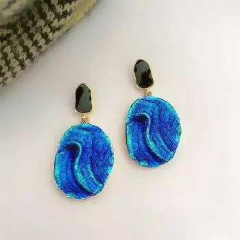 Серьги-иглы из серебра 925 пробы с синей текстурой для женщин, необычные серьги в стиле нишевого дизайна