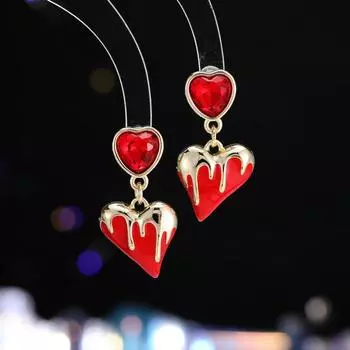 Серьги-иглы из серебра 925 пробы в стиле ретро с подвесками в виде сердечек для милой девушки, объемные серьги-гвоздики в виде любви красный