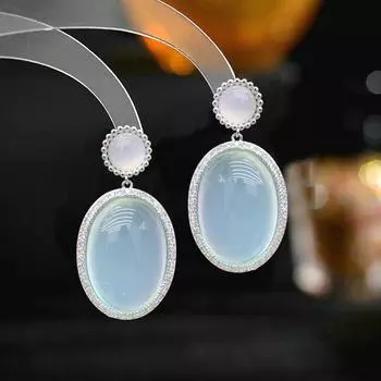 Серьги-иглы из серебра 925 пробы в стиле французского двора с преувеличенной атмосферой, разноцветные протеиновые фиолетовые овальные геометрические серьги фиолетовый