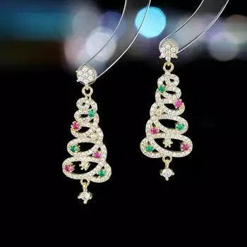 Серьги-иглы из серебра 925 пробы с праздничной атмосферой, нишевый дизайн, снежинка из циркония, разноцветные серьги в виде рождественской елки серебряный