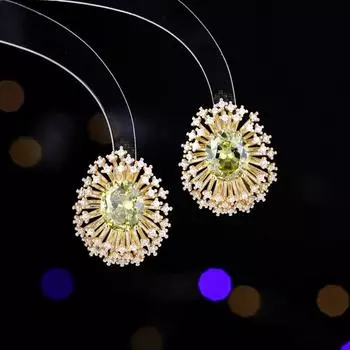 Серьги-иглы из серебра 925 пробы, легкие, роскошные, элитные, роскошные, темпераментные, дворцовый стиль, яркие, цветущие, фейерверки оливковый