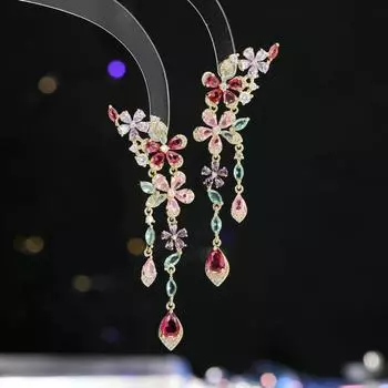 Серьги-иглы из серебра 925 пробы, высококачественные серьги-иглы с длинным цветком и циркониевой бахромой, показывающие лицо, и тонкие серьги розовый