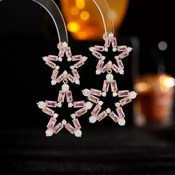 Серьги-иглы из серебра 925 пробы, серьги в форме звезды, двухслойные пятиконечные звезды из черного циркония в стиле ретро. чёрный