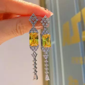 Серьги-иглы из серебра 925 пробы, серьги-кисточки с цветным цирконием, длинные серьги Paraiba