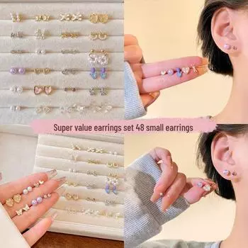 Серьги-иглы из серебра 925 пробы (48 шт.) - Идеально подходит для проколотых ушей, простой стиль, идеально подходит для сна 48 pieces