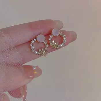 Серьги-иглы из серебра 925 пробы с милым цветком и кошачьим глазом для женщин - легкая роскошь в стиле инфлюенсера E6066