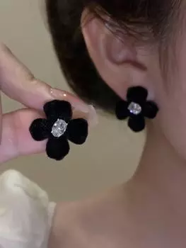 Серьги-иглы из серебра 925 пробы с флокированным цирконием — роскошный женский дизайн осень/зима A1311 чёрный