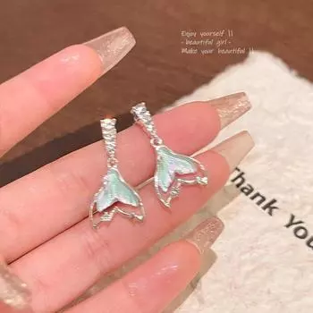 Серьги-иглы из серебра 925 пробы с цирконами в форме рыбьего хвоста — элегантный и модный роскошный лесной стиль A1656 серебряный