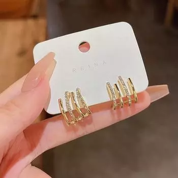 Серьги-иглы из серебра 925 пробы с геометрическими бриллиантами — модные, шикарные и универсальные для нее A440 золотой