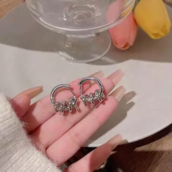 Серьги-иглы из серебра 925 пробы в корейском стиле с геометрическим узором — модный, милый и стильный стиль для женщин серебряный