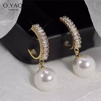 Серьги-иглы из серебра 925 пробы с крупным жемчугом — модная роскошь для женщин A052