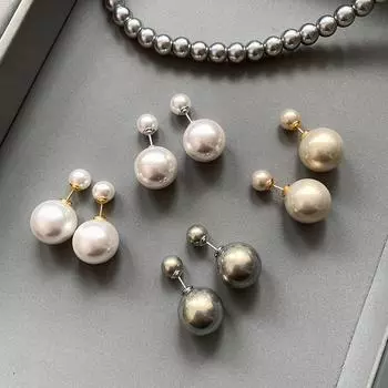 Серьги-иглы из стерлингового серебра 925 пробы с двумя крупными и мелкими жемчужинами для женщин - легкий роскошный нишевый дизайн RF088 платиновый