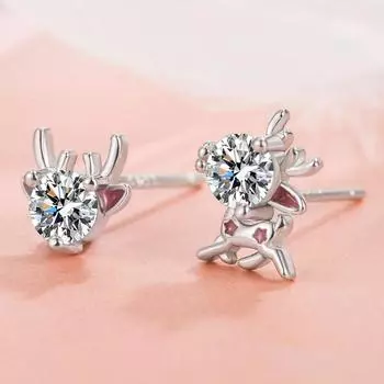 Серьги-иглы из стерлингового серебра с розовым оленем для женщин, милые и компактные студенческие серьги, свежие серьги-гвоздики в форме лося