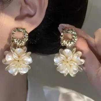 Серьги-иглы с цветочным узором из настоящего золота и гальваническим серебром, модные, легкие, роскошные серьги, простые, темпераментные серьги