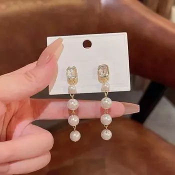 Серьги-иглы с длинными кисточками из серебра 925 пробы - Элегантный стиль кристальной феи золотой