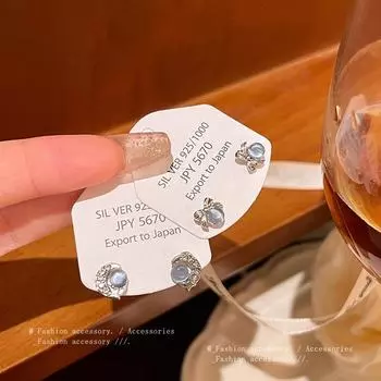 Серьги-иглы с луной и звездой из серебра 925 пробы с синим кошачьим глазом и бантом — шикарный и универсальный дизайн для женщин A1463 серебряный