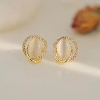 Серьги-иглы с серебряными иглами «Кошачий глаз» для девочек S925, простой и модный эллипс