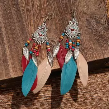 Серьги Индивидуальность Универсальные шаль Аксессуары Путешествия Праздник Перья Серьги Богемные аксессуары