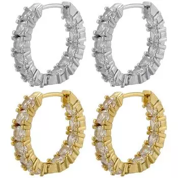 Серьги, инкрустированные цирконом. Простые круглые серьги. Модные серьги в европейском и американском стиле. Латунные позолоченные серьги. Сохранение цвета.