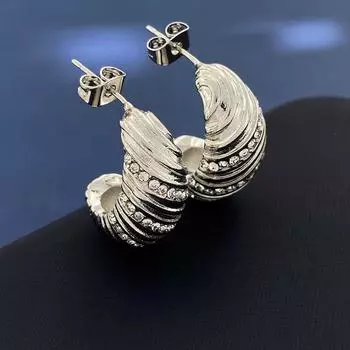 Серьги Ins Cold Wind Croissant, женские, французские, ретро, в форме буквы C, персонализированные, инкрустированные бриллиантами, легкие, роскошные серьги серебряный