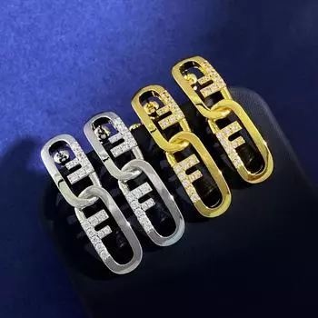 Серьги Ins Geometric Hollow, преувеличенная индивидуальность, металлический ветер, буква F, бриллиант, длинные серьги-гвоздики