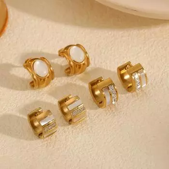 серьги ins light luxury из нержавеющей стали, инкрустированные цирконием, изогнутые серьги-гвоздики из титановой стали, женские полукруглые полые серьги из 18-каратного золота премиум-класса