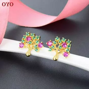 Серьги из 100% серебра 925 пробы с бриллиантами и золотым цветом «Древо жизни и дерево мудрости»