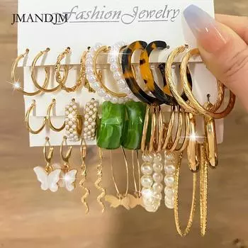 Серьги из 5 предметов, серьги-гвоздики в форме змеи из ретро-сплава, креативный простой комплект акриловых сережек Alloy resin earrings