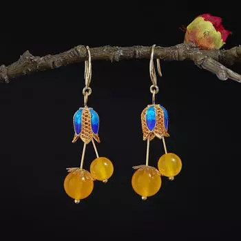 Серьги из агата и жемчуга ручной работы, женственные, длинные, с бахромой, универсальные, классические серьги для ханьфу