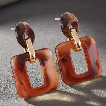 Серьги из акрила в стиле ретро, геометрической текстуры, позолоченные, женские аксессуары из серии «Осень-зима» 5.7*3.2cm коричневый