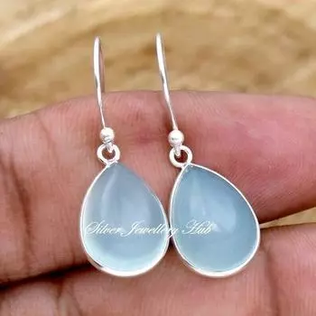 Серьги из аква-халцедона, серьги ручной работы, серьги из стерлингового серебра 925 пробы с камнем по знаку зодиака
