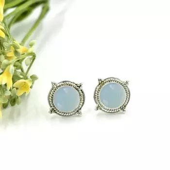 Серьги из аквамаринового халцедона - Серьги из стерлингового серебра 925 пробы Серьги из аквамаринового халцедона