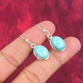 Серьги из амазонита, 925 пробы цельные серебряные серьги, ювелирные изделия ручной работы с драгоценными камнями, подарки для жены, абсолютно новые серьги 1.50 Inches синий