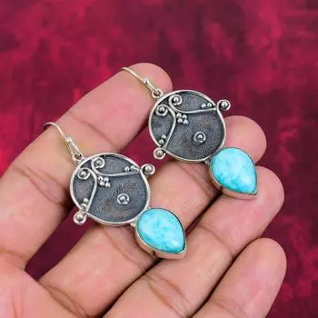 Серьги из амазонита, 925 пробы цельные серебряные серьги, ювелирные изделия ручной работы с драгоценными камнями, подарки для жены, абсолютно новые серьги 2.24 Inches синий