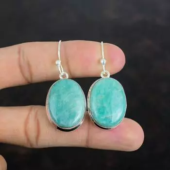 Серьги из амазонита, настоящие драгоценные камни, антикварные украшения, серьги из стерлингового серебра 925 пробы, серьги ручной работы, подарки для матери, ювелирные изделия из камня по рождению