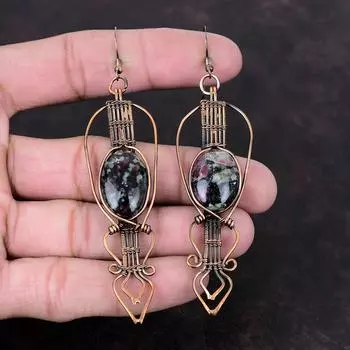 Серьги из эвдиалита, медная проволока, серьги ручной работы, ювелирные изделия из эвдиалита, драгоценные камни, серьги, очень красивые медные украшения, свадебные подарки