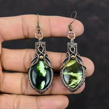 Серьги из австралийского хрома и халцедона, медная проволока, серьги с драгоценными камнями, серьги ручной работы, медные украшения, висячие серьги, подарки на годовщину