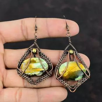 Серьги из австралийского хромированного халцедона, медная проволока, обернутая драгоценными камнями, изящные медные серьги, украшения ручной работы для подарка, проволочная обертка, серьги