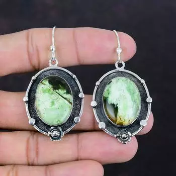 Серьги из австралийского хромированного халцедона, серебряные серьги 925 пробы, серьги с драгоценными камнями, ювелирные изделия ручной работы, серьги с целебными камнями, подарки для матери