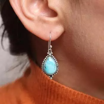 Серьги из бирюзы Аризоны Серьги из стерлингового серебра 925 пробы Серьги ручной работы Подарки Free Size синий