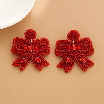 Серьги из бисера для празднования Рождества и Нового года Bow